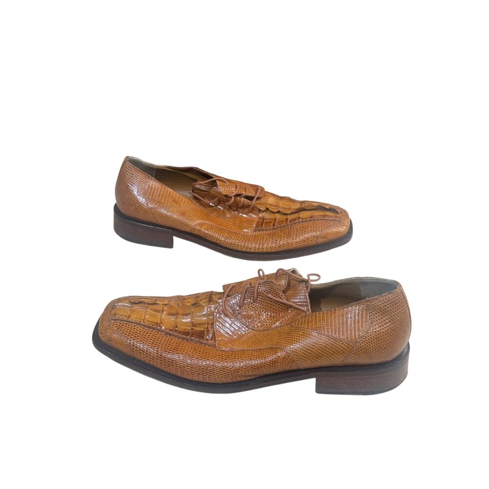 David Eden Men Brown Genuine HORNBACK Alligator Crocodile dress shoes size 11